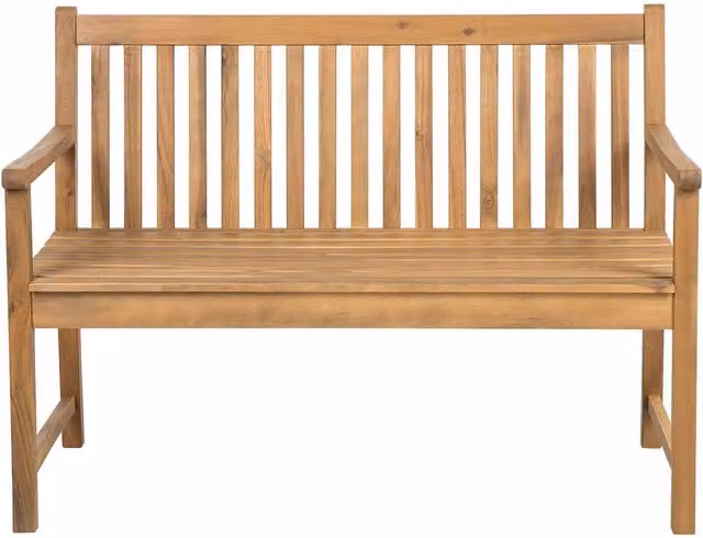 Panca da giardino BELIANI in legno di acacia marrone con braccioli e design rustico L: 120 cm