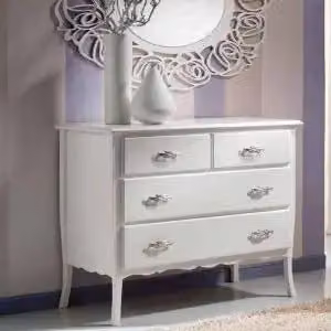 Comò cassettone in legno, colore bianco vari pomelli e maniglie