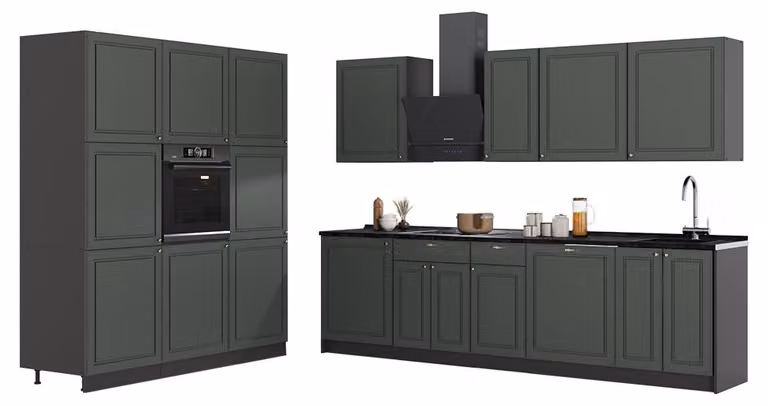 Cucina componibile Vicco Fame-Line Verde-oro rustico/Antracite 460 cm, PL Rovere, Model 63764