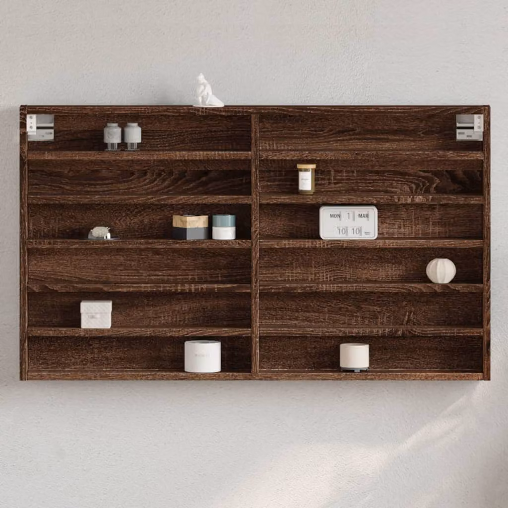 Armadietto Vetrina vidaXL in Legno Rovere Marrone con Ante in Vetro e Mensole Interne, da Appendere a Parete, L 100 x P 8,5 x H 58 cm