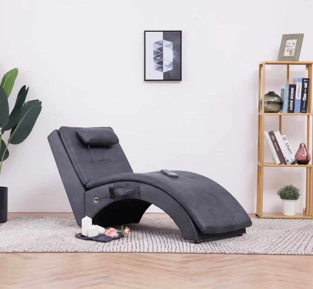 Maison Exclusive - Sdraio Massaggiante con Cuscino Grigia Pelle finta Scamosciata
