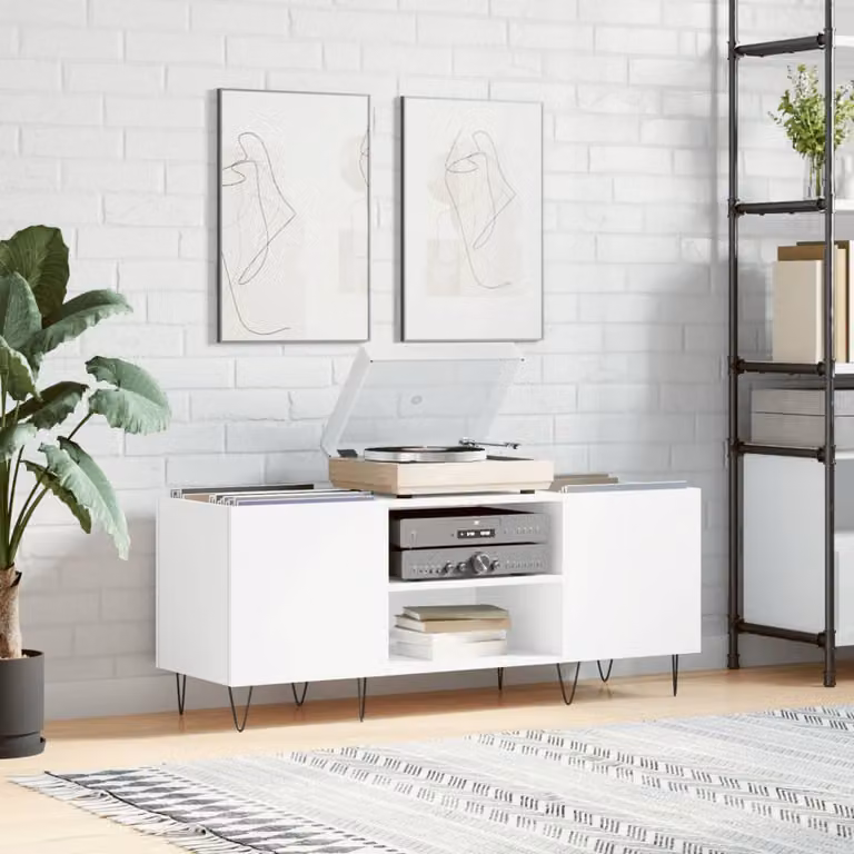 vidaXL Mobile Porta Dischi Bianco in Legno Multistrato L: 121 cm, P: 38 cm, H: 48 cm