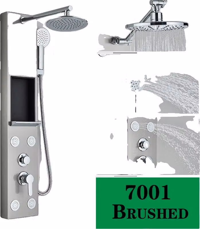 Sistema di pannelli doccia, comando a tre maniglie, acciaio inox resistente, 7001 spazzolato