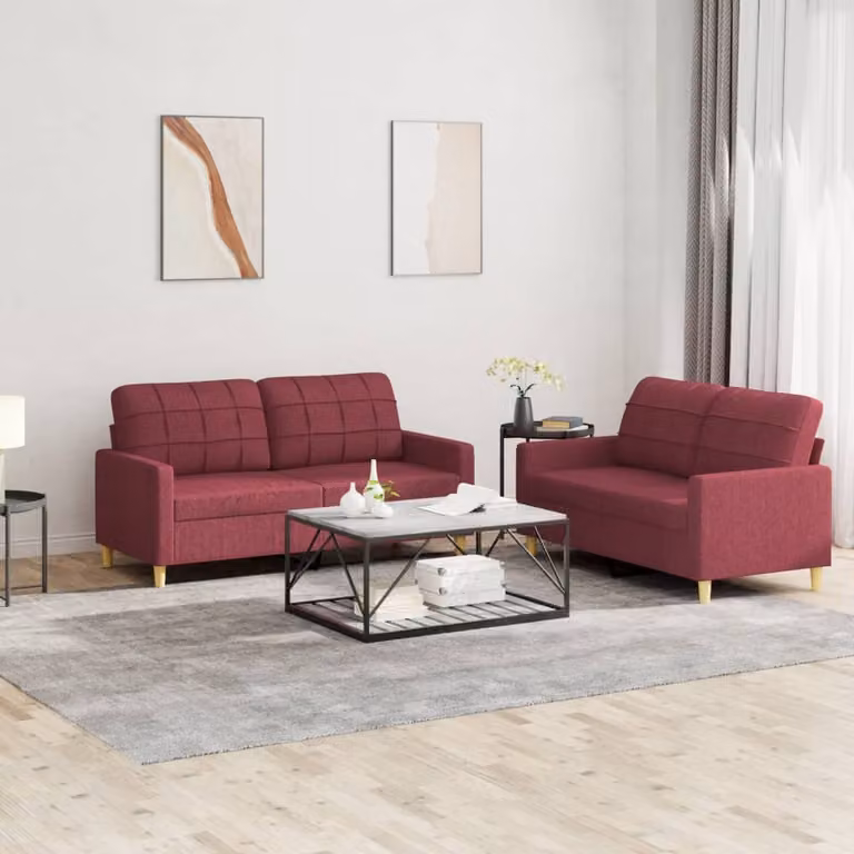 Set di 2 divani vidaXL moderni in tessuto rosso con cuscini per il tuo soggiorno