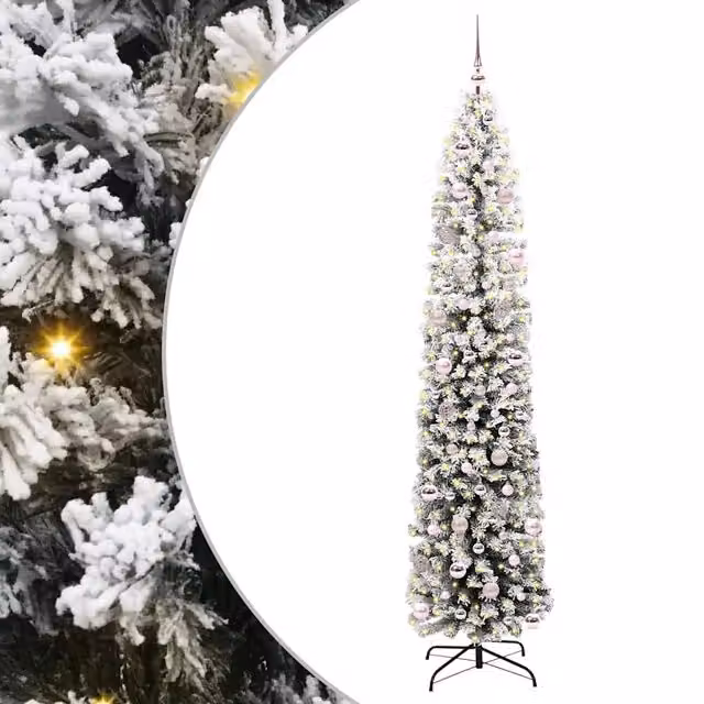 Albero di Natale artificiale moderno verde con 300 LED luce bianca calda, Altezza: 240 cm – 1