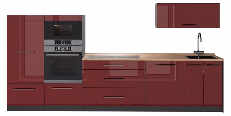 Cucina componibile Vicco Fame-Line Bordeaux lucido/Antracite 340 cm, PL Rovere, Model 64492