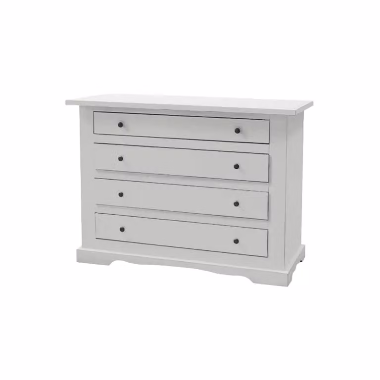 Cassettiera classica in legno con 4 cassetti in stile shabby chic bianco Mobili 2G L: 115 cm, P: 50 cm, H: 90 cm