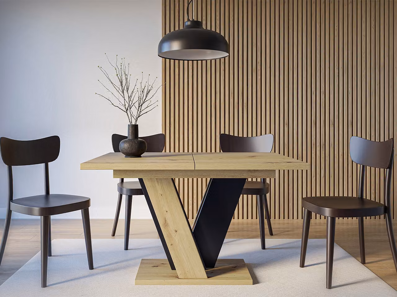 Tavolo da pranzo allungabile 120x90 cm FREJMA - rovere artigianale / nero