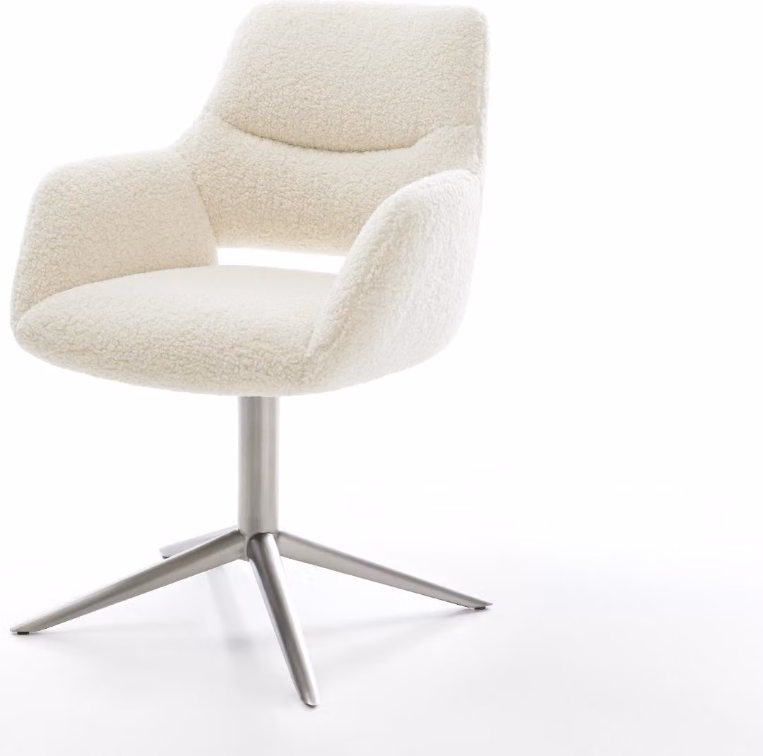 Sedia girevole DELIFE Yago-Flex con braccioli Tessuto teddy Beige Base in acciaio inox Girevole a 360° Funzione oscillante Materasso a molle insacchettate
