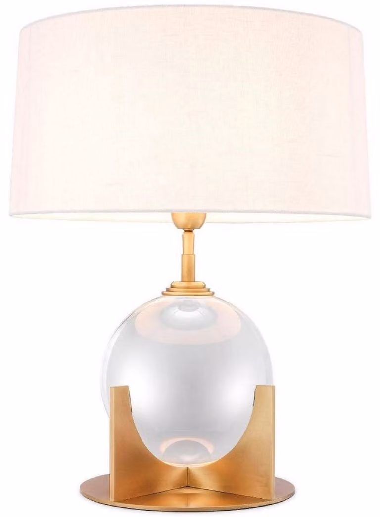 Casa Padrino lampada da tavolo in ottone antico colorato/bianco Ø 38 x H. 52 cm - Lampada da tavolo moderna con perla decorativa in vetro cristallo - Qualità lussuosa