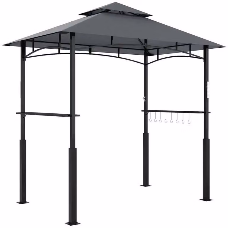 Gazebo per barbecue - Gazebo da giardino per barbecue - 243x148x248 cm - Con illuminazione e ripiani per spezie - Struttura in metallo e plastica resistente al fuoco - Colore nero