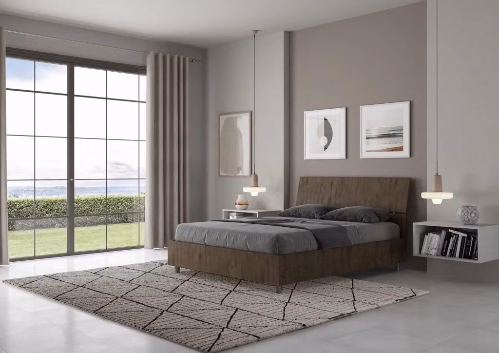 Letto Matrimoniale Francese Demas con Rete e Testata Inclinata GIORDANOSHOP Colore Noce L/P/H: 140 x 200 x 101 cm – 2