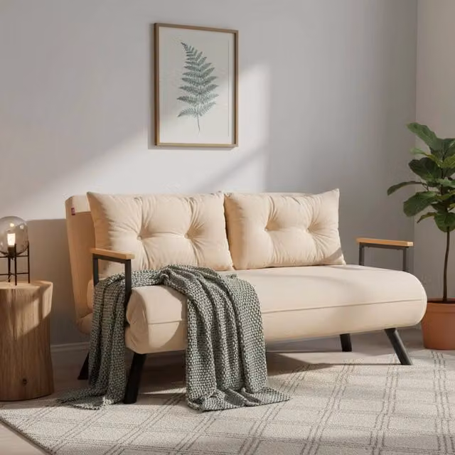 Divano Letto 2 Posti Calvin con Contenitore Click Clack, Bianco Crema, L: 133 cm, P: 78 cm