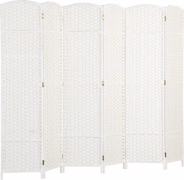 Paravento Divisorio da Interni Pieghevole a 6 Ante Intrecciato HOMCOM, Bianco, L: 240 cm, H: 170 cm
