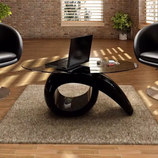Tavolino da Caffè con Ripiano Ovale in Vetro Nero Lucido 240432