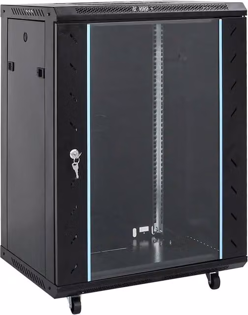 Armadio di rete da 15U con ruote piroettanti blocco facile 60 x 45 x 86 cm in acciaio nero 02_0045828