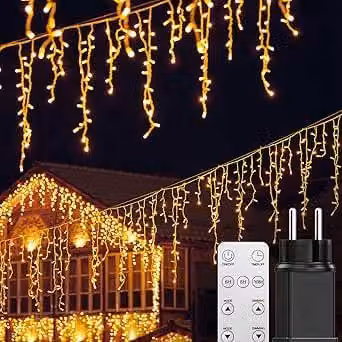 Catena luminosa a LED, 400 LED, 10 metri, luce bianca calda, con telecomando