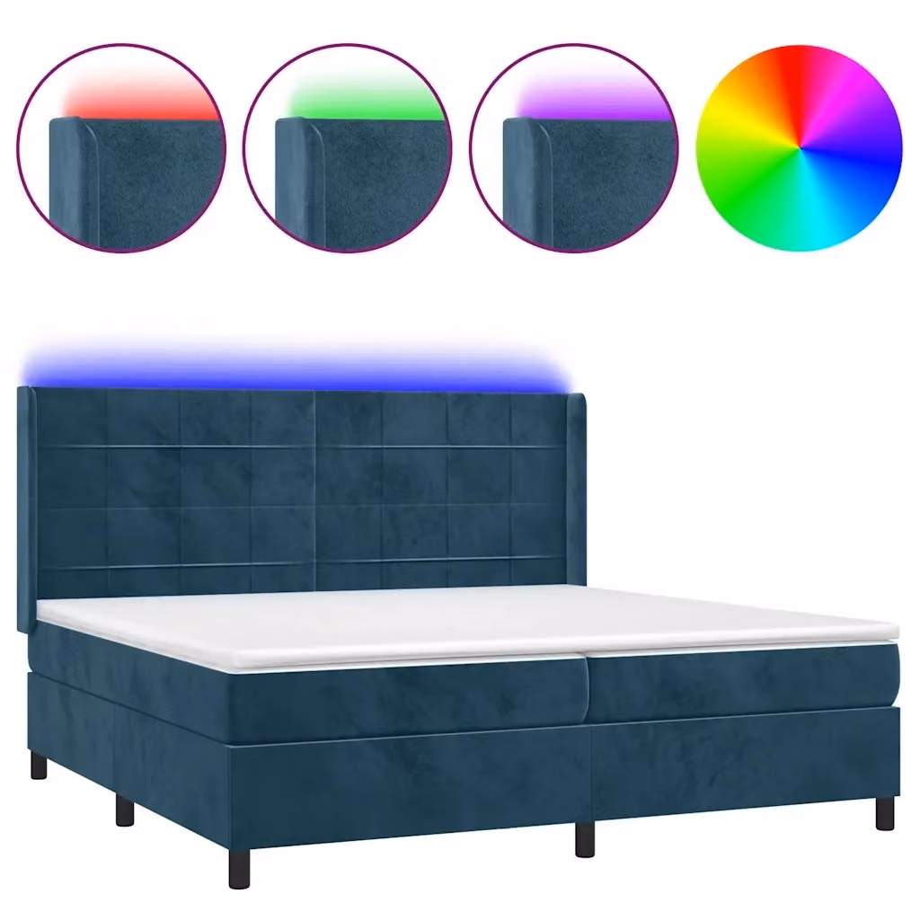 Letto Ibrido con Materasso vidaXL in Velluto Blu e Bianco con Illuminazione LED e Porte USB L/P/H: 200 x 200 x 203 cm – 2