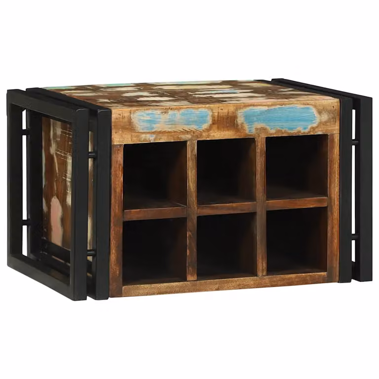 Set di 2 portabottiglie vidaXL in legno recuperato massello, multicolore, L: 46 cm, P: 35 cm, H: 27,5 cm