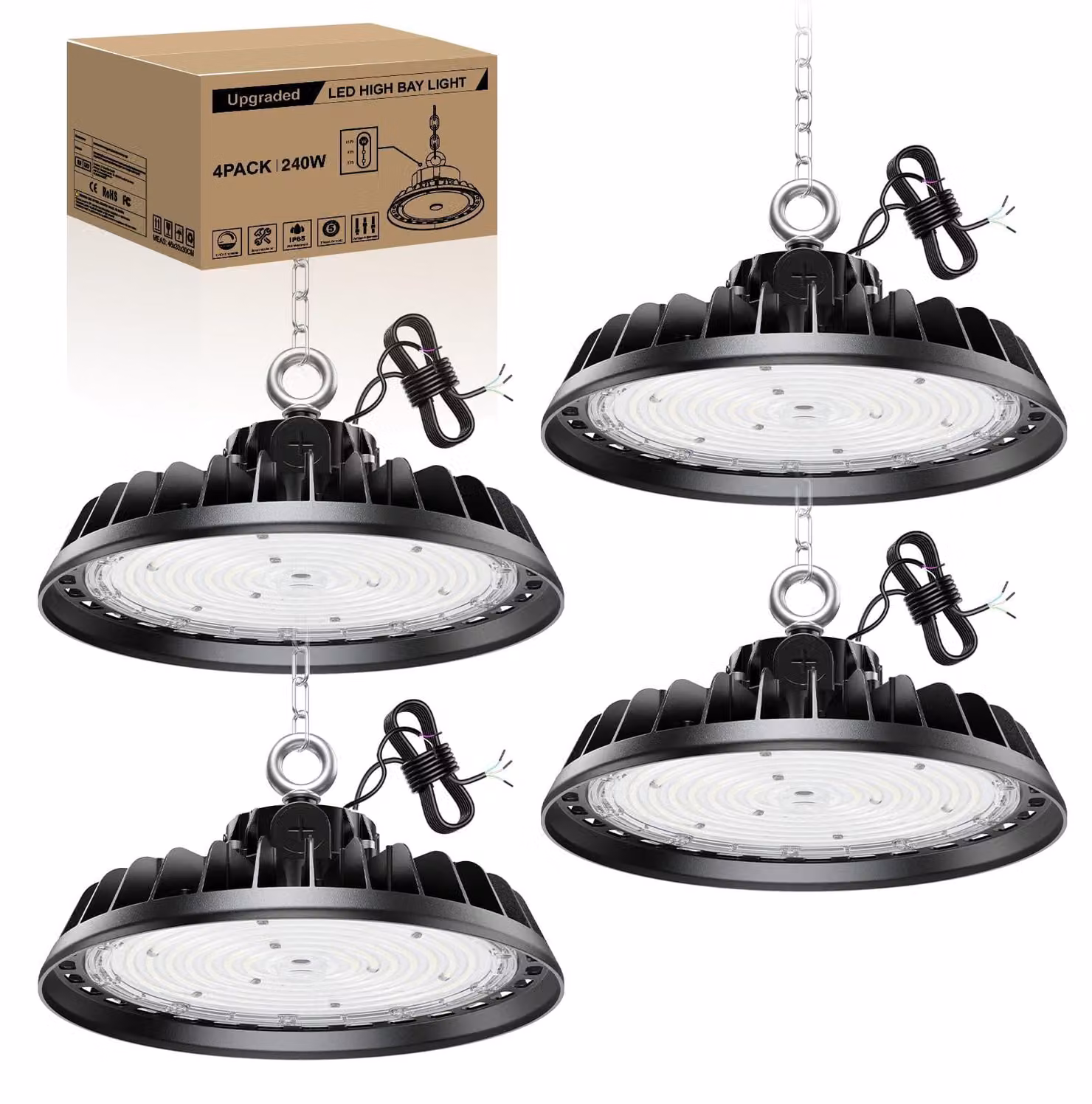Set di 4 luci ad alta luminosità a LED, 240W, 40800 lumen, 4000K, grado di protezione IP65, dimmerabili