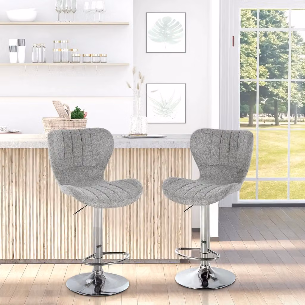 Set di 2 Sgabelli da Bar Girevoli Giordanoshop in Tessuto Grigio con Altezza Regolabile – 2