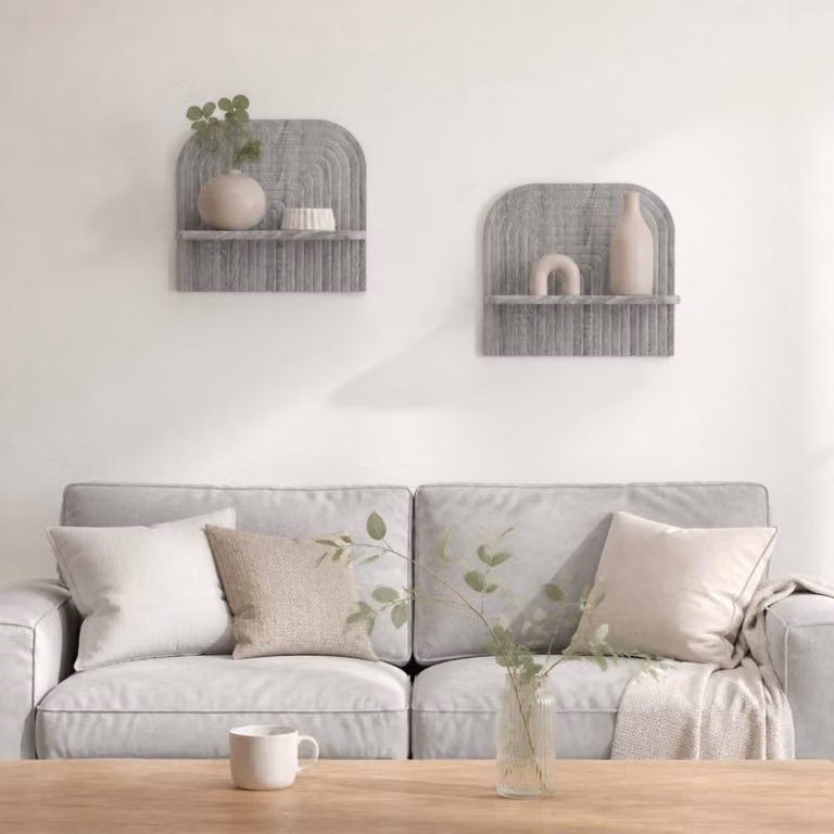Set di 2 Scaffali da parete vidaXL in stile minimalista, Colore Grigio, L 41 cm x P 13,5 cm x H 37,5 cm