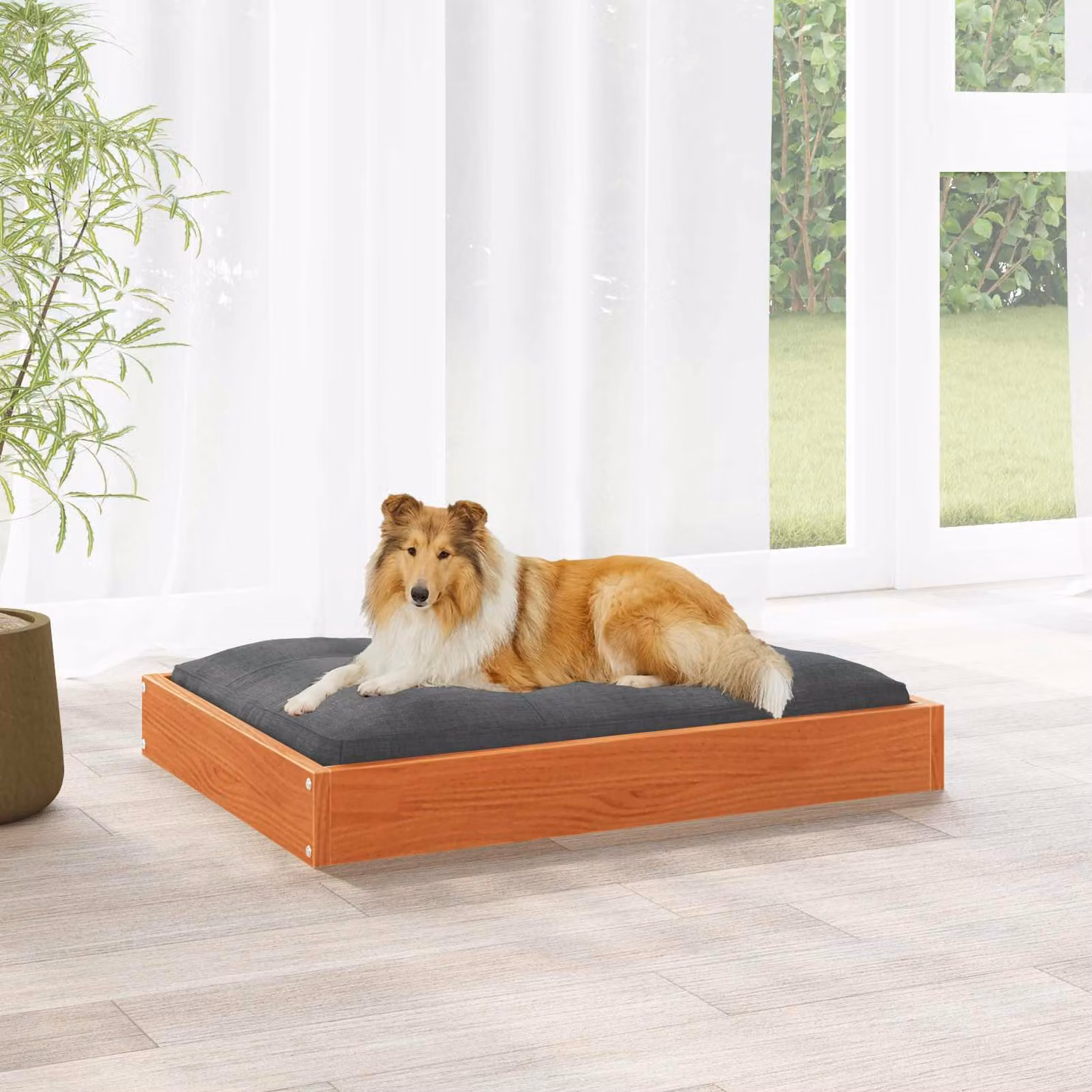 Letto per cani vidaXL in legno di pino massello, L: 101,5 cm, P: 74 cm, H: 9 cm