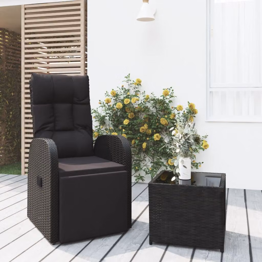 Set di mobili da giardino moderno vidaXL in 2 pezzi color nero con rattan e acciaio e piano in vetro