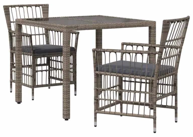 Set da esterno per 3 persone, grigio, in rattan sintetico