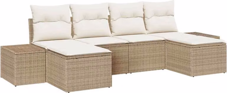 Set Divano da Giardino 4 pcs Beige e Crema polyrattan