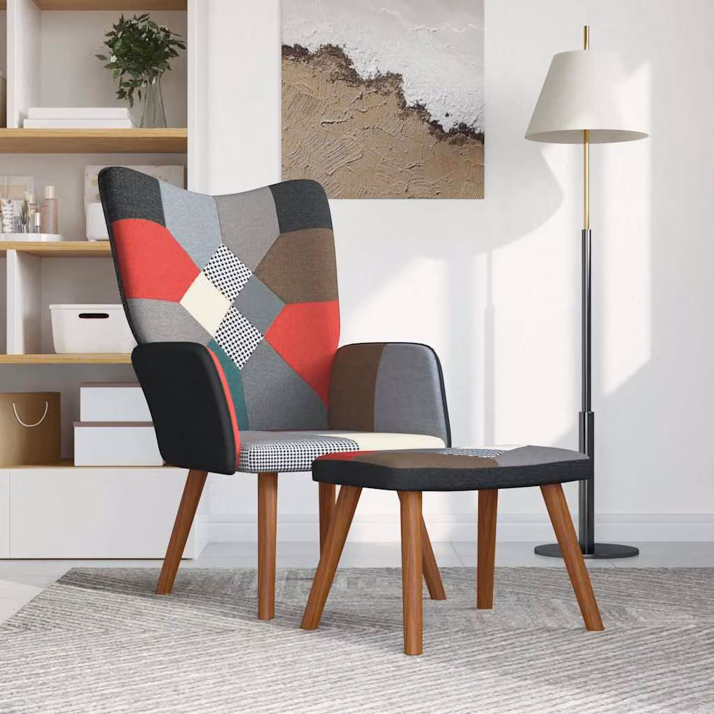 vidaXL Poltrona Relax con Poggiapiedi in Tessuto Patchwork
