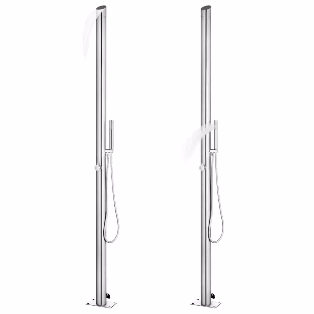 vidaXL Doccia da giardino con piatto grigio 225 cm in acciaio inox