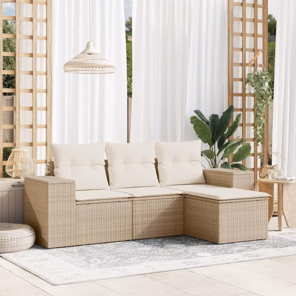 Maison Exclusive - Set Divano da Giardino 4 pz con Cuscini Beige in Polyrattan