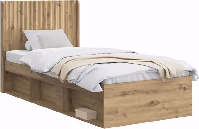 Letto singolo | Letto per adulti | Struttura del letto con stoccaggio e testata Rovere Artigianale