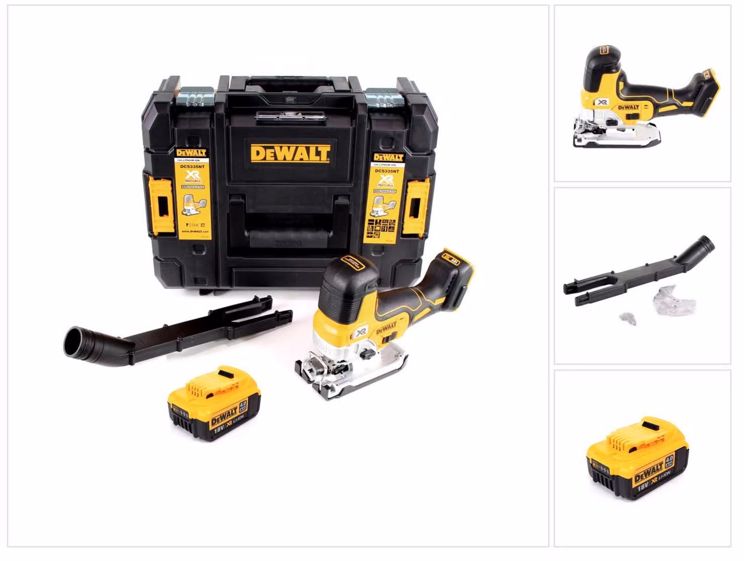 Seghetto alternativo a batteria DeWalt DCS 335 NT 18V + 1x batteria 4,0 Ah in TSTAK - senza caricabatterie