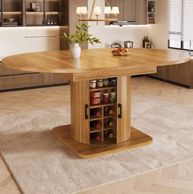 Tavolo da pranzo estensibile con vano contenitore e ripiani rimovibili 118-158x118x76 cm MDF marrone scuro