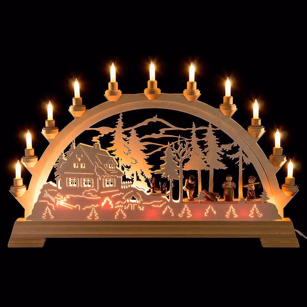 Decorazione per finestra arco di candele foresta persone con figure LxPxH= 65x6,5x43cm NUOVO