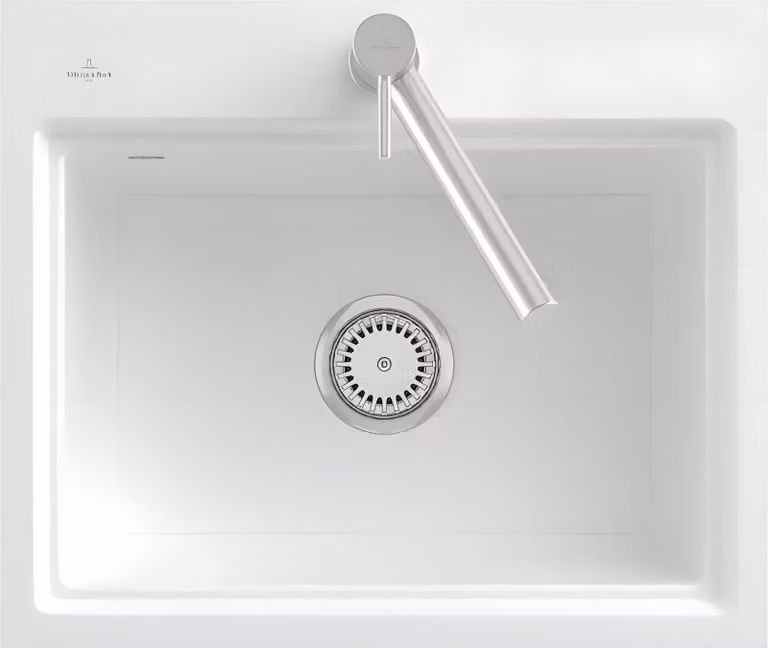 Lavello rettangolare Villeroy&Boch, lavello in Vetroceramica Subway Style 60 S Stone White 60x51cm, larghezza base 60cm