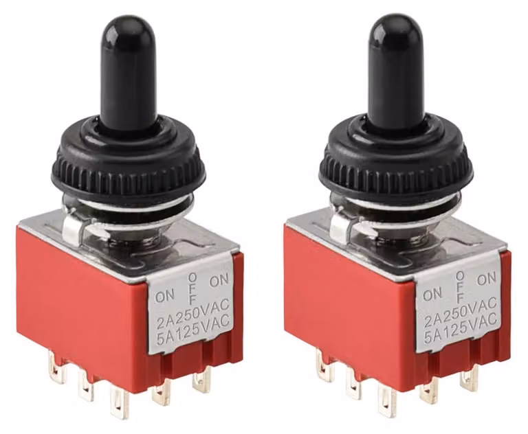 Interruttore a levetta 3PDT, posizione ON-OFF-ON, 2A 250V, 6A 125V, confezione da 2 pezzi.