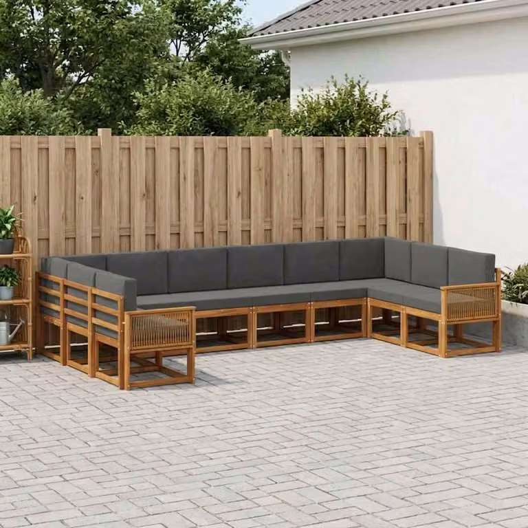 vidaXL Set di divani da esterno a L in legno di acacia, 10 pezzi, Marrone e Antracite