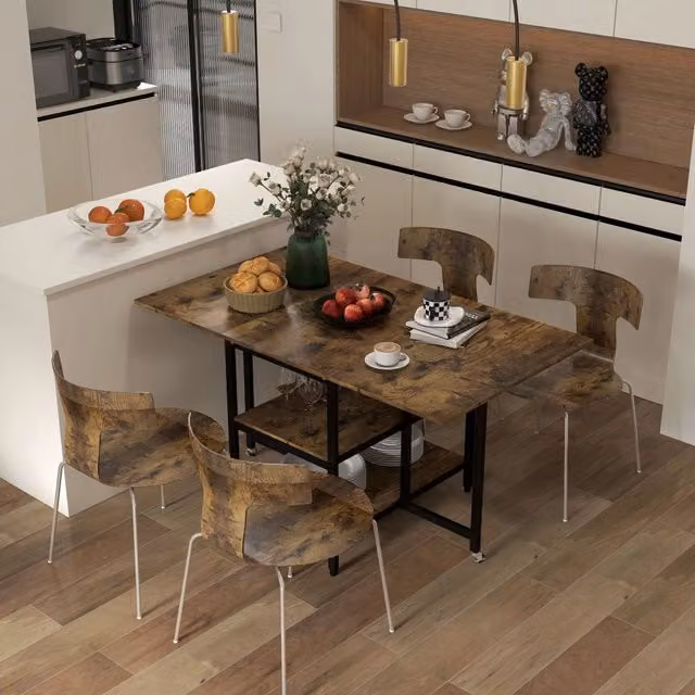 Tavolo da pranzo pieghevole REDOM marrone con ruote e ripiani, L: 140 cm, P: 80 cm, H: 75 cm
