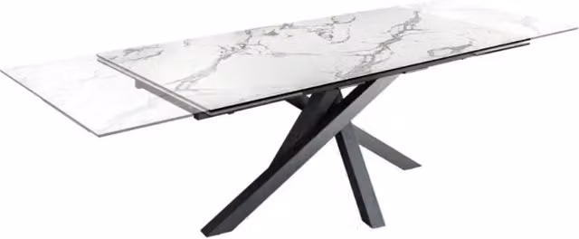 Tavolo da pranzo allungabile MEUBLORAMA in ceramica con struttura in metallo, rettangolare, bianco, nero e grigio – 1
