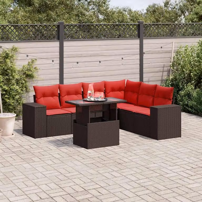 Maison Exclusive - Set di 7 pezzi per giardino con cuscini, marrone, polyrattan