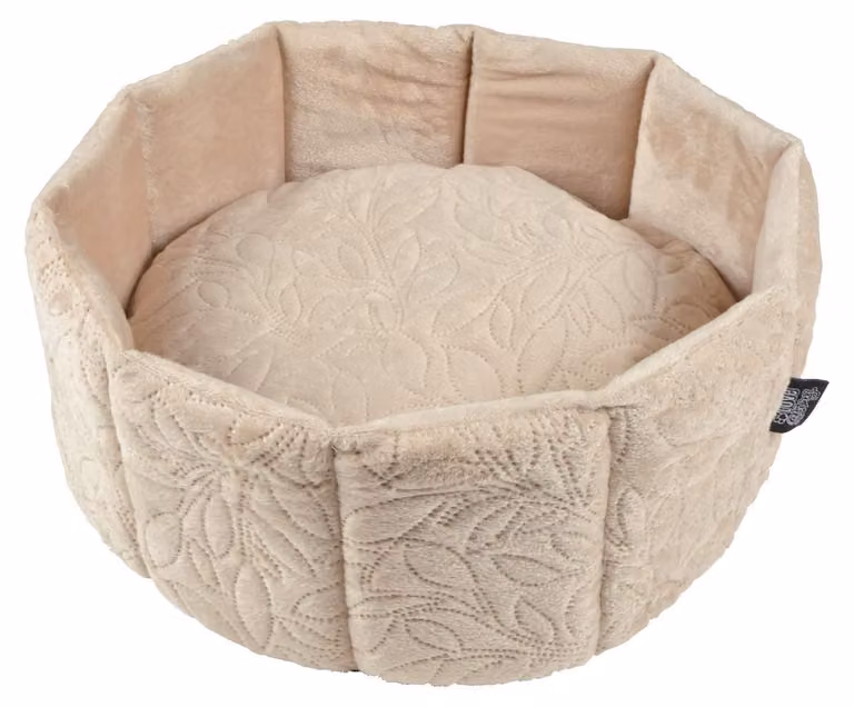 Cesto rotondo in poliestere, stile boho, ideale per gatti, diametro 38 cm, altezza 16 cm, colore naturale