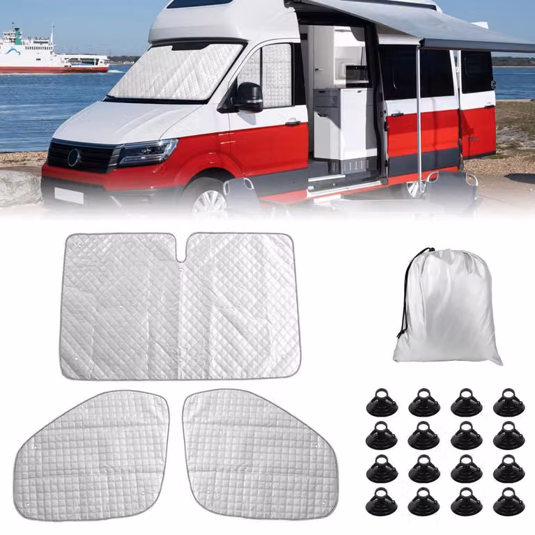 Set di 3 tappetini termici per VW Crafter/Grand California dal 2018 al 2024, per la protezione solare dell'abitacolo
