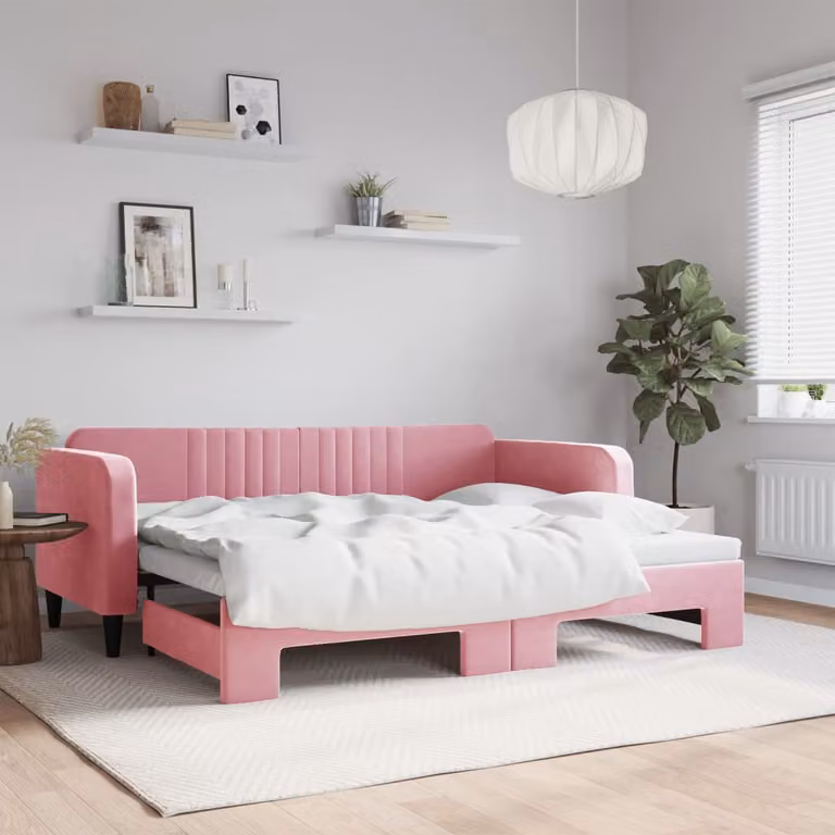vidaXL Divano Letto con Letto Estraibile in Velluto Rosa L/P/H: 223 x 100 x 75 cm