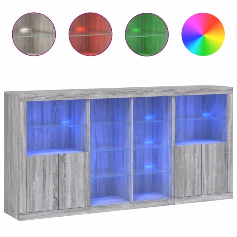 Credenza con Luci LED Grigio Sonoma 202x37x100 cm