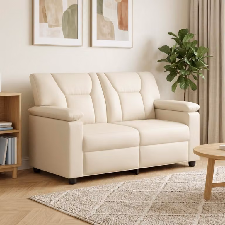 Divano moderno vidaXL in similpelle beige con struttura in metallo L 151 x P 85 x H 93 cm
