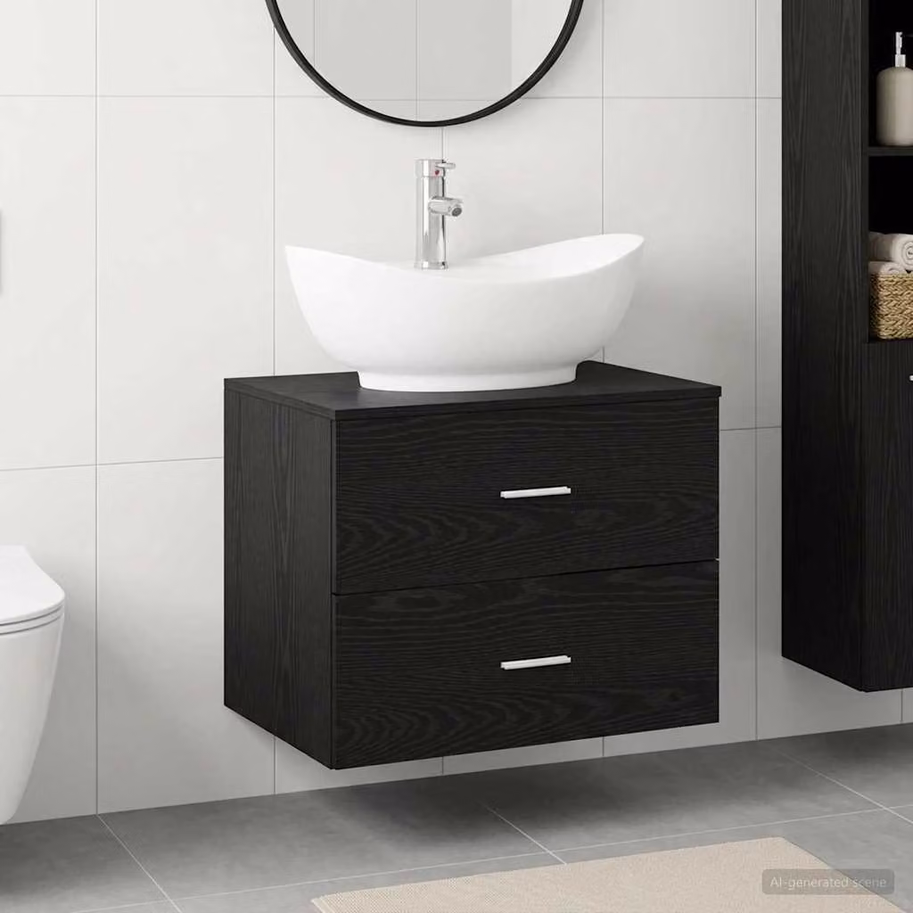 Mobile lavabo moderno vidaXL nero opaco con cassetti e ante in MDF per bagno sospeso
