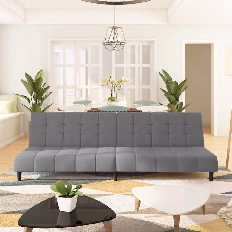 vidaXL Divano Letto Click-Clack Moderno in Velluto Grigio con Struttura in Legno Solido e Poggiatesta Regolabile, Dimensioni Letto: 90 x 200 cm
